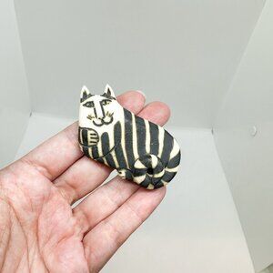 Hubbard Ceramic Cat Brooch Pin Stripes Abstract Weird 3D
